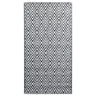 Abbildung von vidaXL Outdoor Teppich Zweischichtiger Jacquard Terrassenteppich Küchenteppich Außenteppich Indoor Terrasse Balkon Flur Küche Bad Weiß Schwarz 120x180cm PP