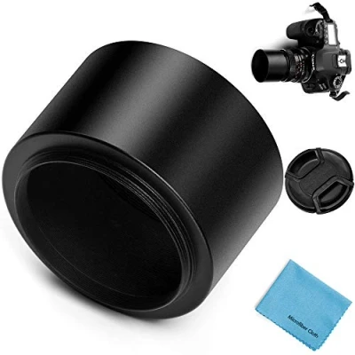 Abbildung von Fotover 49mm Schraube Berg Metall Tele Gegenlichtblende Sonnenblende Streulichtblende mit Center Pinch Objektivdeckel für Canon Nikon Sony Pentax Olympus Fuji Sumsung Leica Kamera