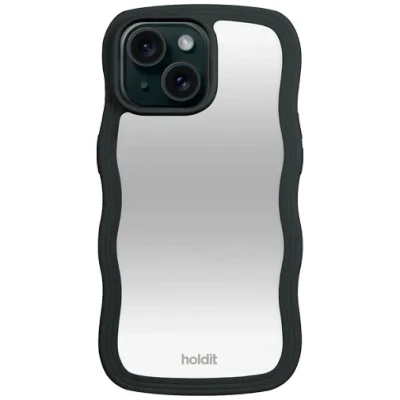 Abbildung von Apple iPhone 14 Spiegel Handyhülle Recycelter Kunststoff Holdit Hard Case/Backcover Mirror case Schwarz
