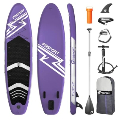 Abbildung von FBSPORT Aufblasbares SUP Board, Stand Up Paddling Aufblasbare Paddle Board für 15CM Dick, Surfbrett Kit mit Verstellbares Aluminium Paddel+Pumpe(Purple)