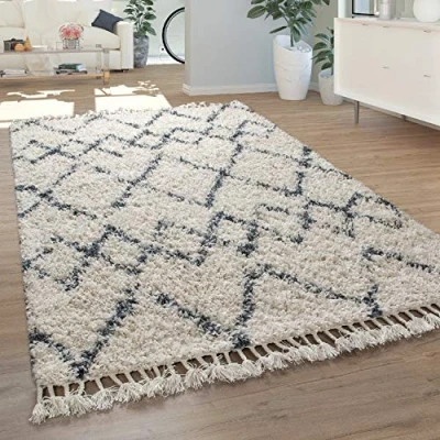 Abbildung von Paco Home Hochflor Teppich &quot;Nador 757&quot;, rechteckig, weicher Shaggy mit Rauten Design und Fransen