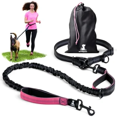 Abbildung von Joggingleine für Hunde zum Laufen, Joggen, Wandern 2 in 1 und Normale Hundeleine Große Mittelgroße mit Doppelgriff Bauchgurt