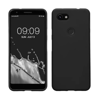 Abbildung von kwmobile Hülle kompatibel mit Google Pixel 3a weiches TPU Silikon Case Cover geeignet für kabelloses Laden Schwarz matt