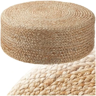 Abbildung von tectake® handgefertigter Jute Pouf Boho, Hocker rund, Room Decor Möbel, Bodenkissen, Sitzkissen Boden, Hocker, Polsterhocker, Sitzsack, Sitzhocker, Bodensitzkissen Elipse