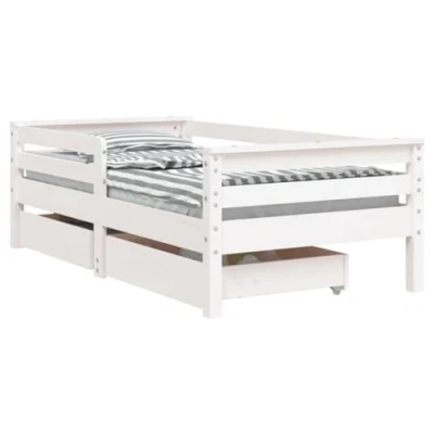 Abbildung von vidaXL Kinderbett, Kinder Bettgestell mit Schubladen, Hausbett für Kleinkinder ab 4 Jahren, Einzelbett Jugendbett Holzbett, Weiß 70x140 cm Massivholz Kiefer