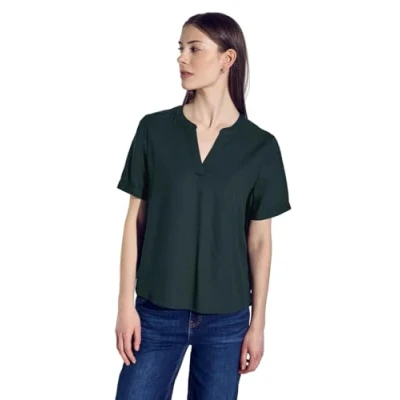 Abbildung von STREET ONE Damen A345525 Bluse in Unifarbe, Hunter Green, 40