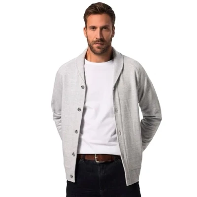 Abbildung von JP 1880 Herren, Schalkragen, Knopfleiste, 1/1 Sweatjacke, grau Melange, 6XL