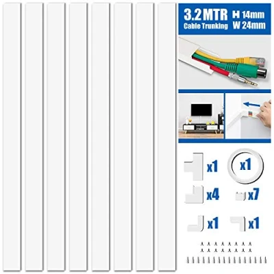 Abbildung von MUDEELA Kabelkanal Set, für TV Kabel, Selbstklebende Wandkabelordnung, Kabelabdeckungen Wand, Kabelmanagement zum Verstecken der Wandhalterung, Netzkabel im Heimbüro, 8 x L 400 mm, B 24