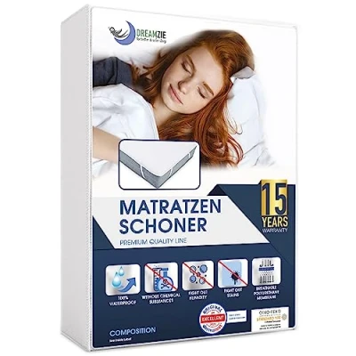 Abbildung von Matratzenschoner 100x200 cm Wasserdicht Made in EU und Oeko TEX Zertifiziert von Dreamzie Atmungsaktive Matratzenauflage
