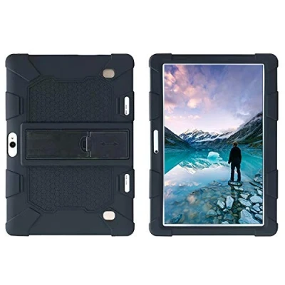 Abbildung von AKNICI 10.1 Zoll Stand Silikon Hülle für DRAGON TOUCH K10/TYD 107/108/HOPLAZA/Lectrus/YOTOPT/ACEPAD A121 A12X A140 A101/Padgene/Victbing/TOSCiDO/ZONKO/FiGE/Yuntab/ETbotu Kt107/YELLYOUTH/Haehne,Schwarz