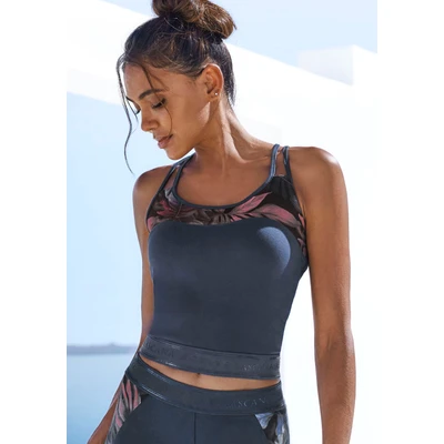 Abbildung von LASCANA ACTIVE Crop Top, Sporttop mit floralem Einsatz und Racerback