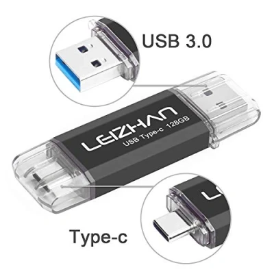 Abbildung von leizhan USB Stick 128GB Type C Memory OTG Speicherstick 2 in 1 Flash Drive 3.0 Pen für PC/Laptop/Notebook, und andere (128GB,Black)
