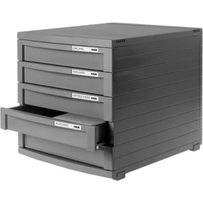Abbildung von HAN Schubladenbox CONTUR mit 5 hohen geschlossenen Schubladen bis Format B4, inkl. Auszugsperre, Beschriftungsschildern, Gummifüße, modular erweiterbares Schubladensystem, 1505 191, dunkelgrau