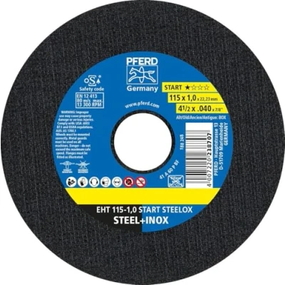 Abbildung von PFERD 1,0 mm Trennscheiben Box 10 115 x 22,23 in praktischer Blechdose, 69121067 für hohe Trennleistung und solide Standzeit auf Stahl Edelstahl (INOX)