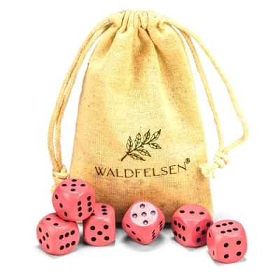 Abbildung von Waldfelsen 6, 12, 20, 30 oder 50 hochqualitative Holzwürfel aus echtem Buchenholz Augenwürfel Spielwürfel Holz in 16 mm Standardwürfel mit Stoffbeutel Würfelset (Rose, 6 Stück)
