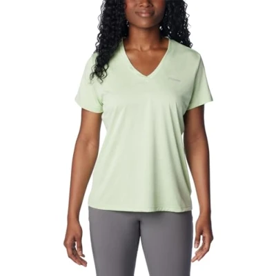 Abbildung von Columbia Damen Hike Short Sleeve V Neck Technisches Kurzarm T Shirt, Sage Leaf Heather,