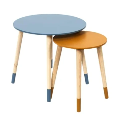 Abbildung von HOME DECO FACTORY Couchtische, rund, zweifarbig, Blau, Gelb, 2 Stück, Holzwerkstoff Kiefer, Small 33 x 40 cm Tall 43 48