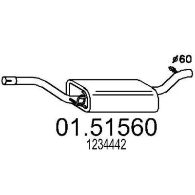 Abbildung von MTS 01.51560 Mittelschalldämpfer 1120 FORD: Focus 2 Kombi, Schrägheck, C Max, VOLVO: V50, C70 Cabriolet, S40 II