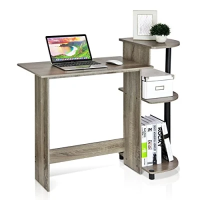 Abbildung von Furinno Compact Computer Schreibtisch, PC Tisch, Bürotisch, mit Regalen, Französische Eiche/Schwarz, 99 (Breite) x 85.3 (Höhe) 39.4 (Tiefe) cm