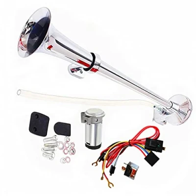 Abbildung von YIYIDA Auto Air Horn Autohorn Lufthorn 150DB 24V LKW 18 Zoll Chrom Zink Einzeltrompete silber Lufthupe Hupe Lautes mit Luftpumpe für Zug Boot ect