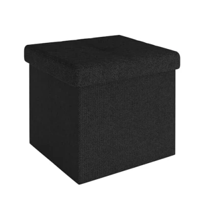 Abbildung von INTIRILIFE Faltbare Sitzhocker 30x30x30 cm in Piano SCHWARZ Sitzwürfel mit Deckel und Stauraum aus Stoff Mulden Sitzcube Fußablage klappbare Aufbewahrungsbox Truhe