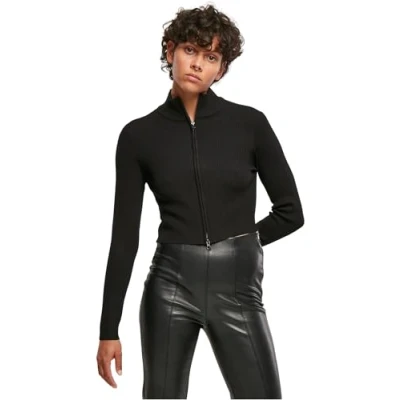 Abbildung von Urban Classics Damen Ladies Cropped Rib Knit Zip Cardigan Sweater, Schwarz, S EU