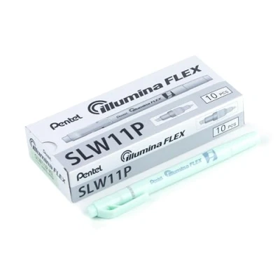 Abbildung von Pentel SLW11P KE Illumina Flex Textmarker in Pastellfarben mit Doppelspitze zum Hervorheben, Unterstreichen, Markieren und Akzente setzen, schlanke Stiftform, grün, 10 Stück
