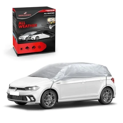 Abbildung von WALSER Abdeckplane Auto All Weather Basic, wasserdicht, 100% wetterfeste Abdeckplane, Autoabdeckung Outdoor, Autoplane Halbgarage Größe XL Silber