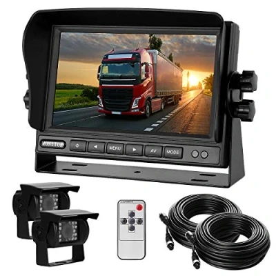 Abbildung von Dual Rückfahrkamera Set mit 7&quot; TFT LCD Kfz Monitor &amp; Zwei 170 Weitwinkel Rückfahrkameras, IP68 wasserdicht, 18IR Nachtsicht, für LKW/Anhänger/Bus/Van/Landwirtschaft(12 24 Volt)