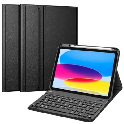 Abbildung von Fintie Französische AZERTY Tastatur für iPad 10. Generation 2022 10,9 Zoll Kabellose Tastatur, Abdeckung mit Mehreren Positionen, Schwarz