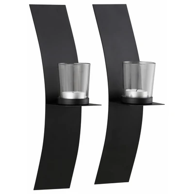 Abbildung von andas Wandkerzenhalter &quot;Drammen&quot;, (Set, 2 St.), Landhaus, Metall, Glas, schwarz