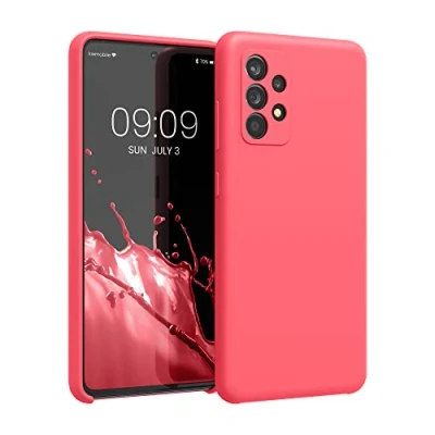 Abbildung von kwmobile Hülle kompatibel mit Samsung Galaxy A52 / 5G A52s Silikon Handy Case Handyhülle weiche Oberfläche kabelloses Laden Neon Koralle