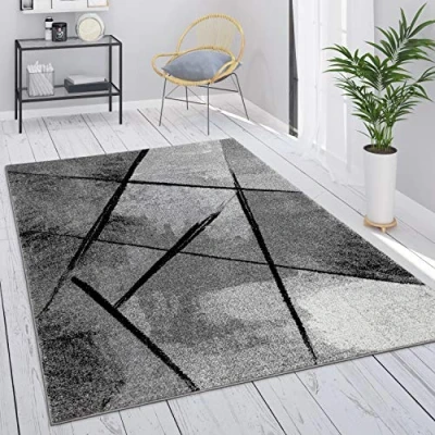 Abbildung von Paco Home Teppich Wohnzimmer Grau Vintage Kurzflor Schlafzimmer Geometrisches Design Modern, Grösse:60x100 cm, Farbe:Grau