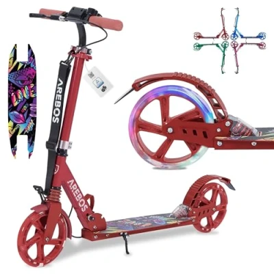 Abbildung von Arebos Tretroller Cityroller mit LED Reifen, höhenverstellbar, klappbar