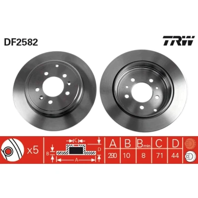 Abbildung von TRW DF2582 Bremsscheibe 290 10 5 108 voll lackiert mit Schrauben PEUGEOT: 605 Limousine