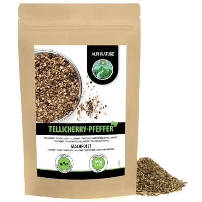 Abbildung von Tellicherry Pfeffer geschrotet (500g), Tellicherrypfeffer gemahlen, Pfefferkörner schwarz aus kontrolliertem Anbau, laborgeprüft, 100% rein und naturbelassen