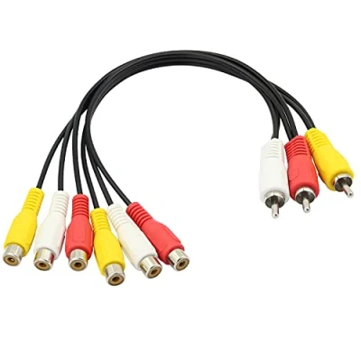 Abbildung von GELRHONR 3 Cinch Stecker auf 6 Buchsen Splitterkabel, AV Audio Video Y Splitter Adapter Verlängerungskabel für TV, DVD, Set Top Box 12 Zoll