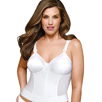 Abbildung von EXQUISITE FORM Damen Rückenverschluss Longline BH, Undurchsichtige, Weiss/opulenter Garten, 90B