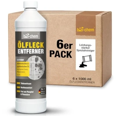 Abbildung von bio chem Ölfleckentferner 6x 1 Liter Zur effektiven Entfernung von Ölflecken aller Art für Pflastersteine, Beton, Asphalt u.v.m. Made in Germany