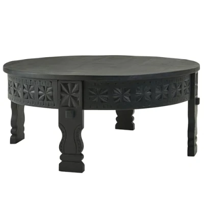 Abbildung von FINEBUY Couchtisch FB26149 (60x36x60 cm Mango Massivholz, Sofatisch Rund), Wohnzimmertisch Orientalisch, Kaffeetisch Schwarz