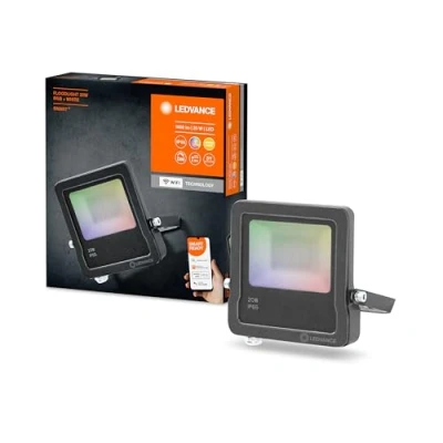 Abbildung von LEDVANCE Smarte LED Aussenleuchte mit WIFI Technologie, Flutstrahler für Außen, RGB Farben änderbar, 20W, aus dunkelgrauem Aluminium, Kompatibel Google und Alexa Voice Control, SMART+ FLOOD