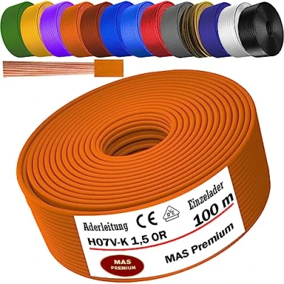 Abbildung von MAS Premium Von 5 bis 100m Aderleitung H07 V K 1x1,5 mm² SW, HBL, GNGE, GN, RT, DBL, BR, OR, GR, WS, VIO, U MAR.BL oder GE Einzelader flexibel (Orange, 100m)