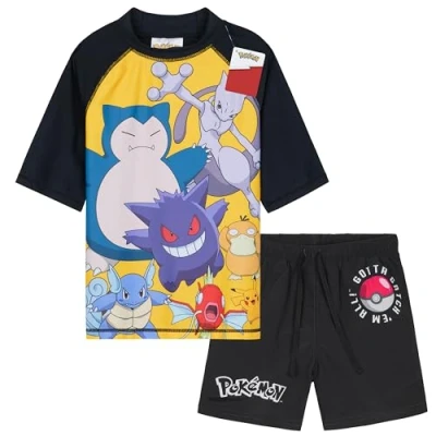 Abbildung von Get Trend Pokemon Schwimmanzug Kinder Teenager Badeanzug Pikachu Gengar mit Badehose Jungen und Schwimmshirt Strand Schwimmen (7 8 Jahre, Schwarz Pokemon)