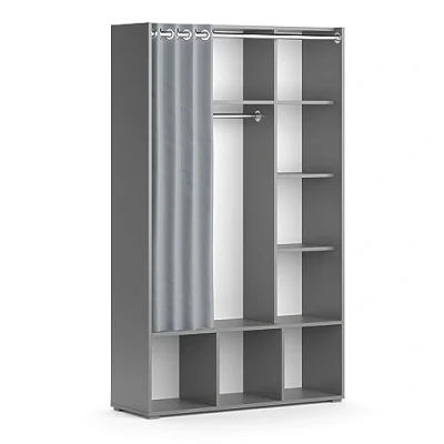 Abbildung von Vicco Kinderkleiderschrank Luigi, Grau, 105.8 x 178.1 cm mit Vorhang Kleiderstange