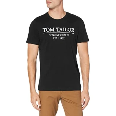 Abbildung von TOM TAILOR Herren T Shirt mit Logo Print aus Bio Baumwolle, Black, XS