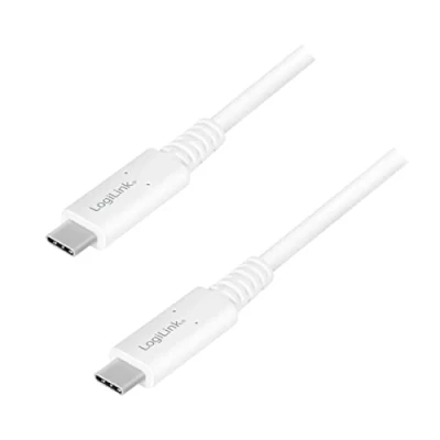 Abbildung von LogiLink CU0180 USB 4 Gen 3 Type C Kabel (IF zertifiziert) mit E mark Chipsatz, PD (Power Delivery bis zu 20V, 5A, 100W), AV UHD 8K/60Hz (7680x4320), weiß, 0,8m