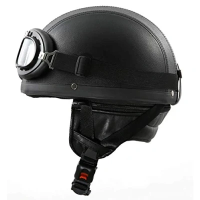 Abbildung von ATO Moto Retro Oldtimer Helm mit Kunstleder bezogen und Fliegerbrille Größe (L 59/60cm)