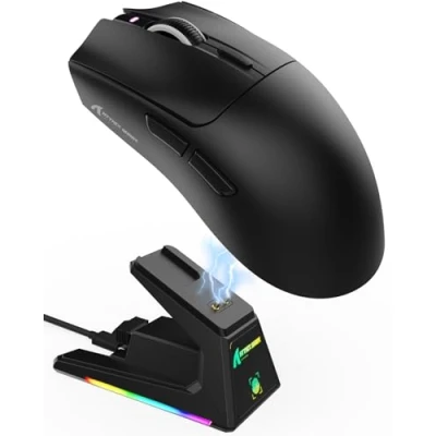 Abbildung von ATTACK SHARK X1 Gaming Maus mit Magnetischer Ladestation, PixArt PAW3395PRO Sensor, 40000 DPI, BT/2,4G Kabellos/Kabelgebunden, 53g Superlight Maus, 100M Mikroschalter für PC/PS/Mac Schwarz