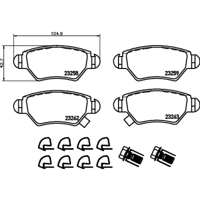 Abbildung von HELLA 8DB 355 019 271 Bremsbelagsatz mit akustischer Verschleißwarnung Bremssattelschrauben Zubehör OPEL: Zafira A, Astra G CC