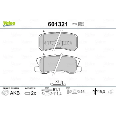 Abbildung von VALEO 601321 Bremsbelagsatz Hinterachse inkl. Verschleißwarnkontakt mit Anti Quietsch Blech MITSUBISHI: ASX SUV, Outlander 2 Lancer 8 Schrägheck